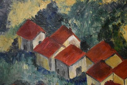 Istuan NADLER Istuan NADLER (né en 1938), Paysage aux maisons, huile sur toile, Signé...