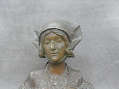 PIQUEMAL François Alphonse PIQUEMAL (XIX-XX), Buste de femme médiévale,bronze patine...