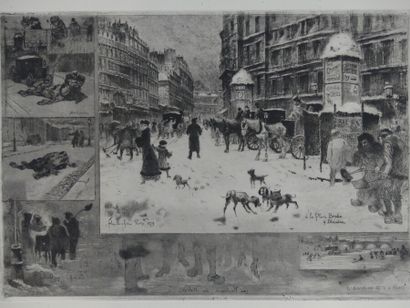BRICHOT, L'hiver à Paris, 1879. BRICHOT, L'hiver à Paris, 1879, eau-forte. Signé...