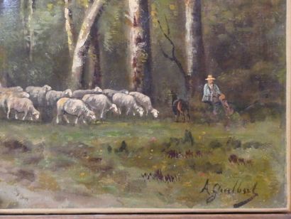 André GUILBERT, Moutons paissant au bord de l'eau. André GUILBERT, Moutons paissant...