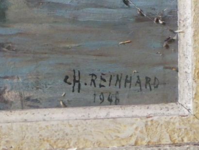 CH. REINHARD. Le pont. CH. REINHARD. Le pont, huile sur panneau. Signé et daté 1948...