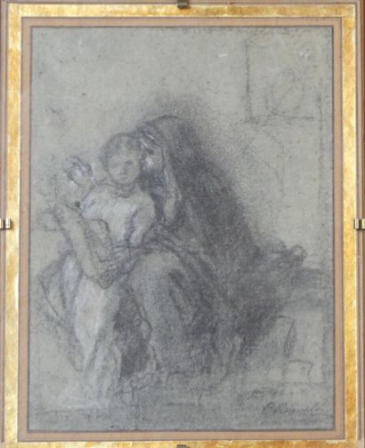 Camille ROQUEPLAN (1803-1855). Femme et enfant lisant Camille ROQUEPLAN (1803-1855)....