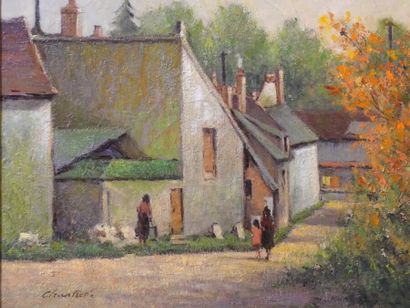 LUCIEN CHANTRELLE (1890-1985), Une rue animée de village LUCIEN CHANTRELLE (1890-1985),...