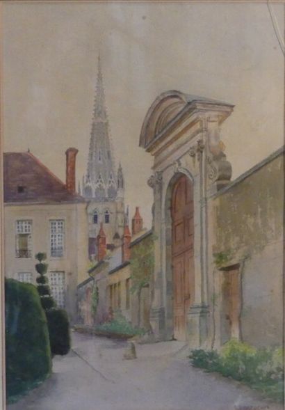 Eugène Jacques Georges BOURGEOIS (1863-1923), Vue de la porte de l'Evéché d'Autun...