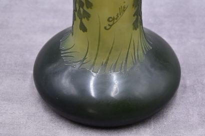 GALLE, Vase. GALLE, Vase à col tubulaire en verre multicouche à décor dégagé à l'acide....