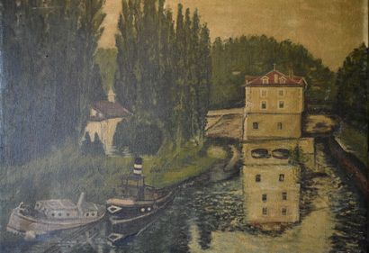 Canal et foret. École du XX siècle. Réunion de deux tableaux, Canal et foret. École...