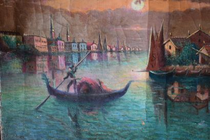 École du XXe siècle École du XXe siècle. Reflet de la lune sur Venise, huile sur...