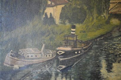 Canal et foret. École du XX siècle. Réunion de deux tableaux, Canal et foret. École...