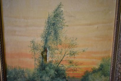 E.VIORNAY? E. VIORNAY, Sunset on the river and the man in the boat, oil on canvas....