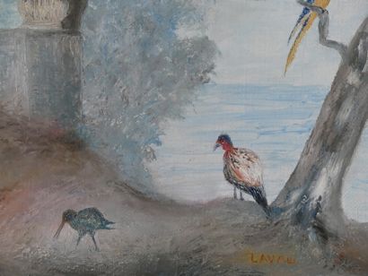 Réunion de deus tableaux Reunion of an oil on canvas signed down right LAVALU and...