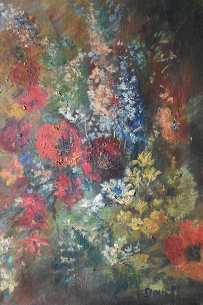 Bouquet de fleures School of the XXth century. Bouquet of flowers, oil on canvas,...