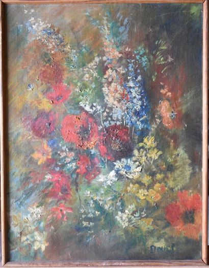 Bouquet de fleures School of the XXth century. Bouquet of flowers, oil on canvas,...