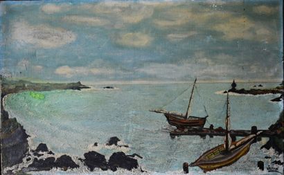 JEHAN. Ecole du XXe siècle JEHAN. School of the XXth century. Sea view with boats,...