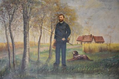 Ecole du XIXe siècle, Pecheur avec chien School of the 19th century. Fisherman with...