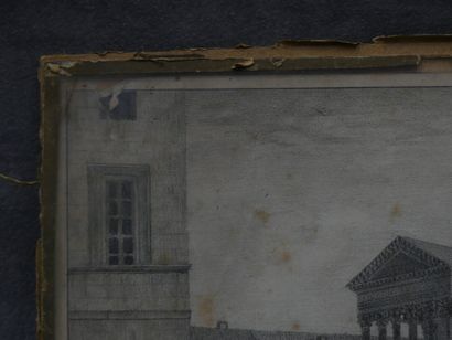 La Maison carrée Ecole du XIXème siècle, La Maison Carrée à Nimes, fusain sur papier....