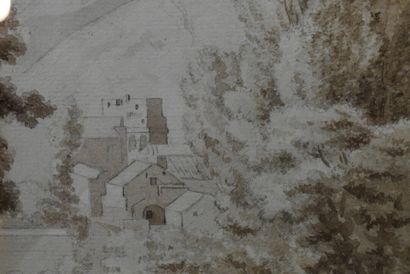 null Ecole française du XXème siècle, Paysage de montagne, aquarelle et crayon sur...