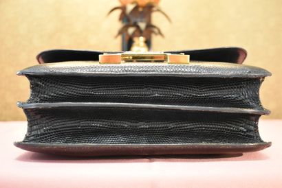 null HERMES. Constance model. Black lizard handbag, two gussets model, black lambskin...