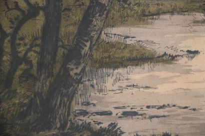 null Pierre WAIDMANN (1860-1937). Vue d'un moulin. Lithographie, épreuve d'artiste,...