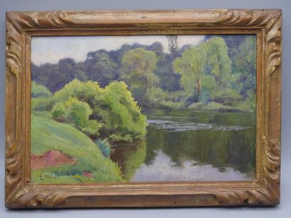 null Eugène MILLOT (1857 - 1933), Paysages, Paire d'huile sur panneau en pendant....