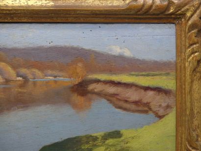 null Eugène MILLOT (1857 - 1933), Paysages, Paire d'huile sur panneau en pendant....