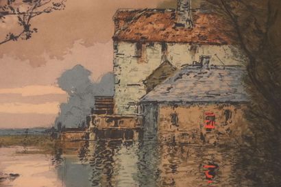 null Pierre WAIDMANN (1860-1937). Vue d'un moulin. Lithographie, épreuve d'artiste,...