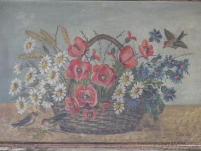 Bouquet de fleurs Ecole du XXème siècle, Bouquet de fleurs, huile sur toile. Signé...