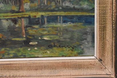 Paysage Ecole du XXème siècle, Paysage, huile sur toile. Signé en bas à droite "A...