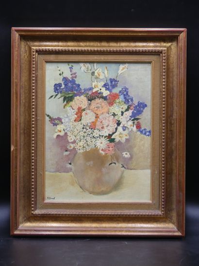 Bouquet de fleurs Ecole du XXème siècle, Bouquet de fleurs, huile sur panneau. Signé...