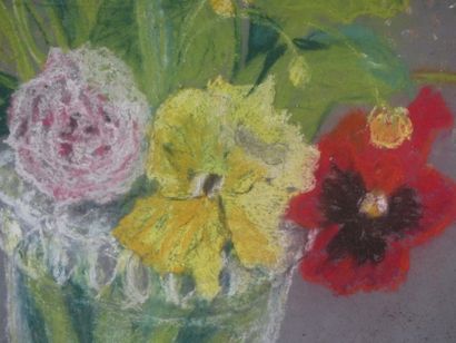 Jacqueline ROINEL, Bouquet de fleurs Jacqueline ROINEL, Bouquet de fleurs, pastel...