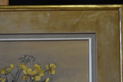 null Ecole du XXème siècle, Bouquet de fleur dans son pot, aquarelle sur papier....