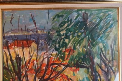 Henri BOCCARA Henri BOCCARA (1910-1992), Paysage du midi, aquarelle sur papier. Signé...