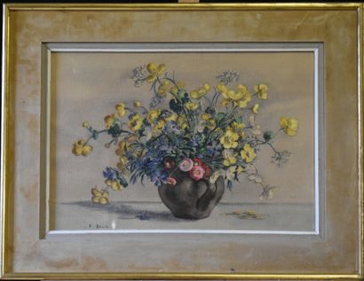 null Ecole du XXème siècle, Bouquet de fleur dans son pot, aquarelle sur papier....
