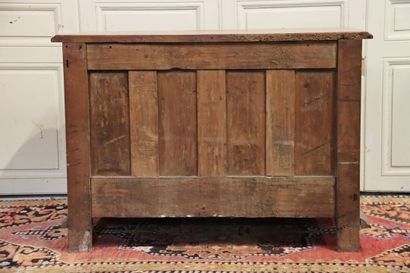 null Moulded and inlaid wood chest of drawers with geometrical decorations, walnut...