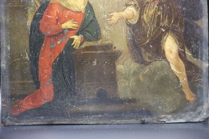 null School of the XVIIth century. The Annunciation. Oil on copper. Dimensions :...