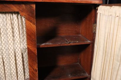 null Small bookcase in veneer and marquetry. It opens with two doors revealing 4...