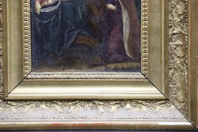 null School of the XVIIIth century. The Holy Family. Oil on copper. Bears on the...