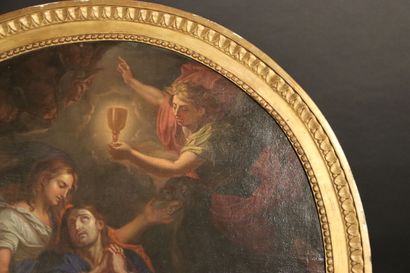 null Ecole du XVIII ème siècle. Le Christ au Jardin des Oliviers. Huile sur toile...