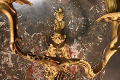 null A pair of ormolu sconces representing a Chinese couple, with two lights. Height:...