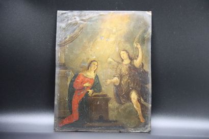null School of the XVIIth century. The Annunciation. Oil on copper. Dimensions :...