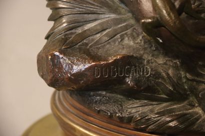 null Alfred DUBUCAND (1828-1894). Le Faisan au lézard, bronze à patine médaille et...