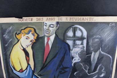 null [AFFICHE], Clément HUREL (1927-2008), Thé dansant, 1949.

Projet d'affiche pliée,...