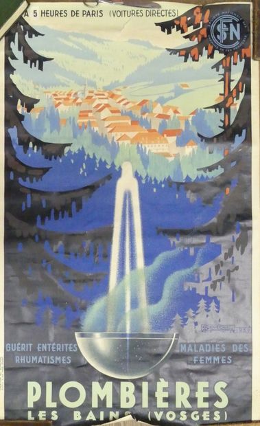 null AFFICHE, SENECHAL, PLOMBIERES LES BAINS (VOSGES) "A 5 heures de Paris (voitures...