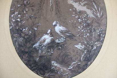 null [DESSIN], Anonyme, Deux oiseaux au bord d'un puit, première moitié du XIXe siècle....