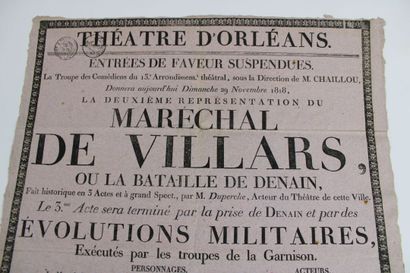 null AFFICHE du Théâtre d'Orléans pour la pièce « Le maréchal de Villars, ou la bataille...