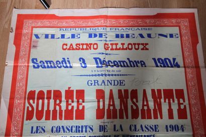 null [BOURGOGNE], AFFICHE pour une soirée dansante au Casino GILLOUX, Beaune, 1905....