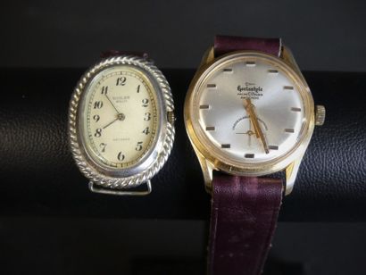 null Réunion de deux montres en métal doré et acier, Horlostyle et Guilde, mouvements...