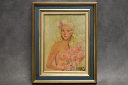 Jean Gabriel DOMERGUE Jean Gabriel DOMERGUE (1889-1962). Jeune fille en rose, huile... Gazette Drouot
