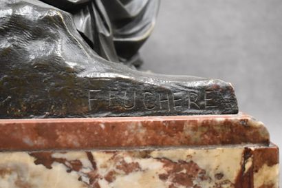 null Jean Jacques FEUCHERE (1807-1852). Groupe en bronze à patine verte sur socle...