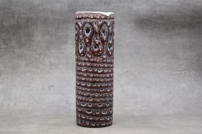 null ACCOLAY. Vase en ceramique polychrome à décor géométrique., Signee Adcolay