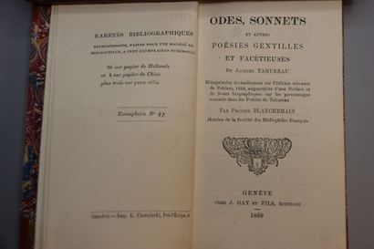null TAHUREAU, du Mans (Jacques). Ensemble de 2 volumes in-16 demi maroquin brun...